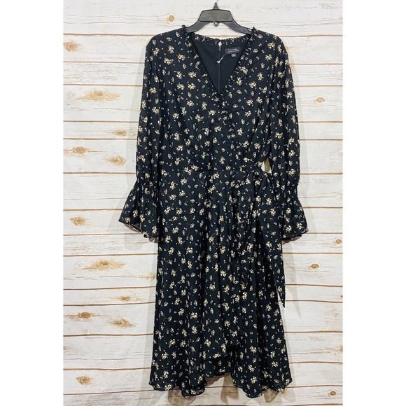 TAHARI Women's Plus Size Floral long Sleeve Chiffon Faux Wrap Dress Size 20W - Picture 2 of 8